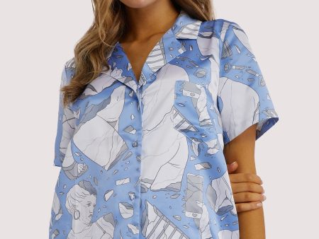 Logan Spector Recycled Blue Statue Satin Shirt For Sale