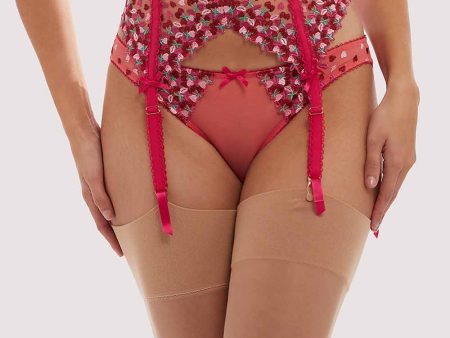 Cherry Embroidery Coral Suspender Belt Online Hot Sale