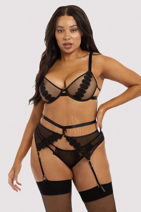 Esther Black Lace Applique Suspender Belt on Sale