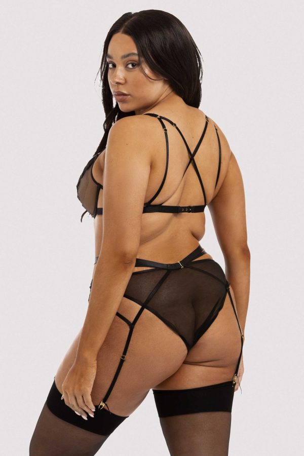 Esther Black Lace Applique Suspender Belt on Sale