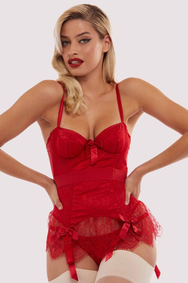 Tempest Lace Basque With Bows Red Online now