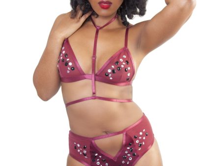 Peek & Beau - Betsy Wine Studded Harness Bralette Hot on Sale